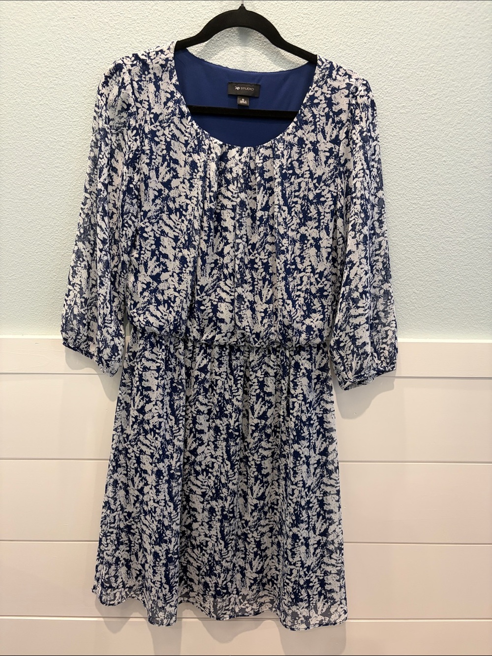 AB Studio Blue and White Floral Midi Dress